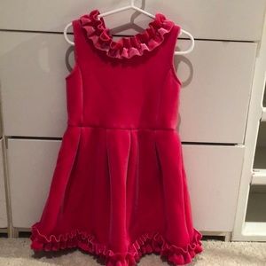Pink velvet ruffle dress